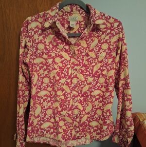 L.L. Bean Vintage Women's Corduroy Pink & Yellow Floral Button Down Top Size XS